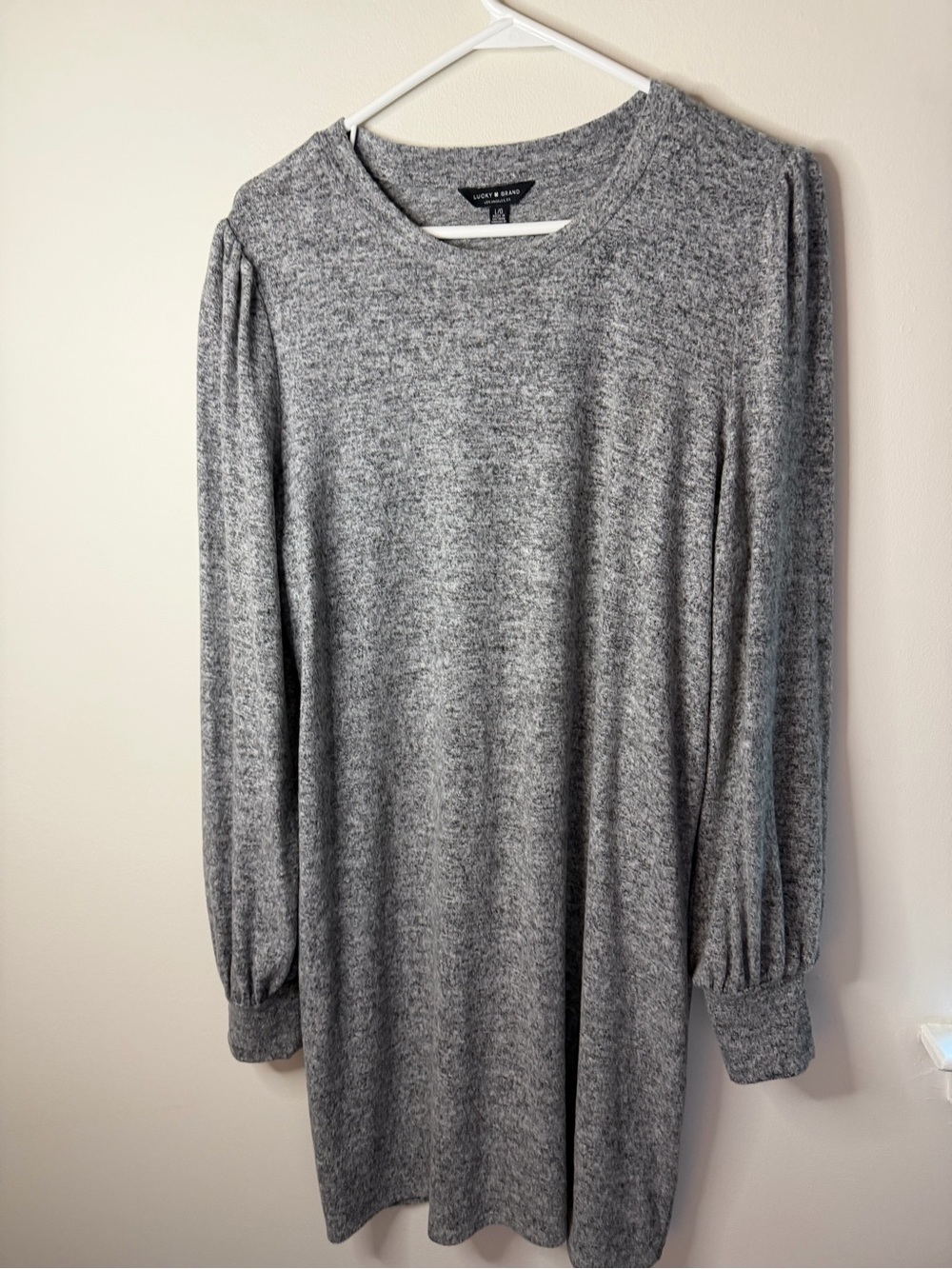 Lucky Brand Women’s Large Gray Marled Knit Long Sleeve Swing Dres